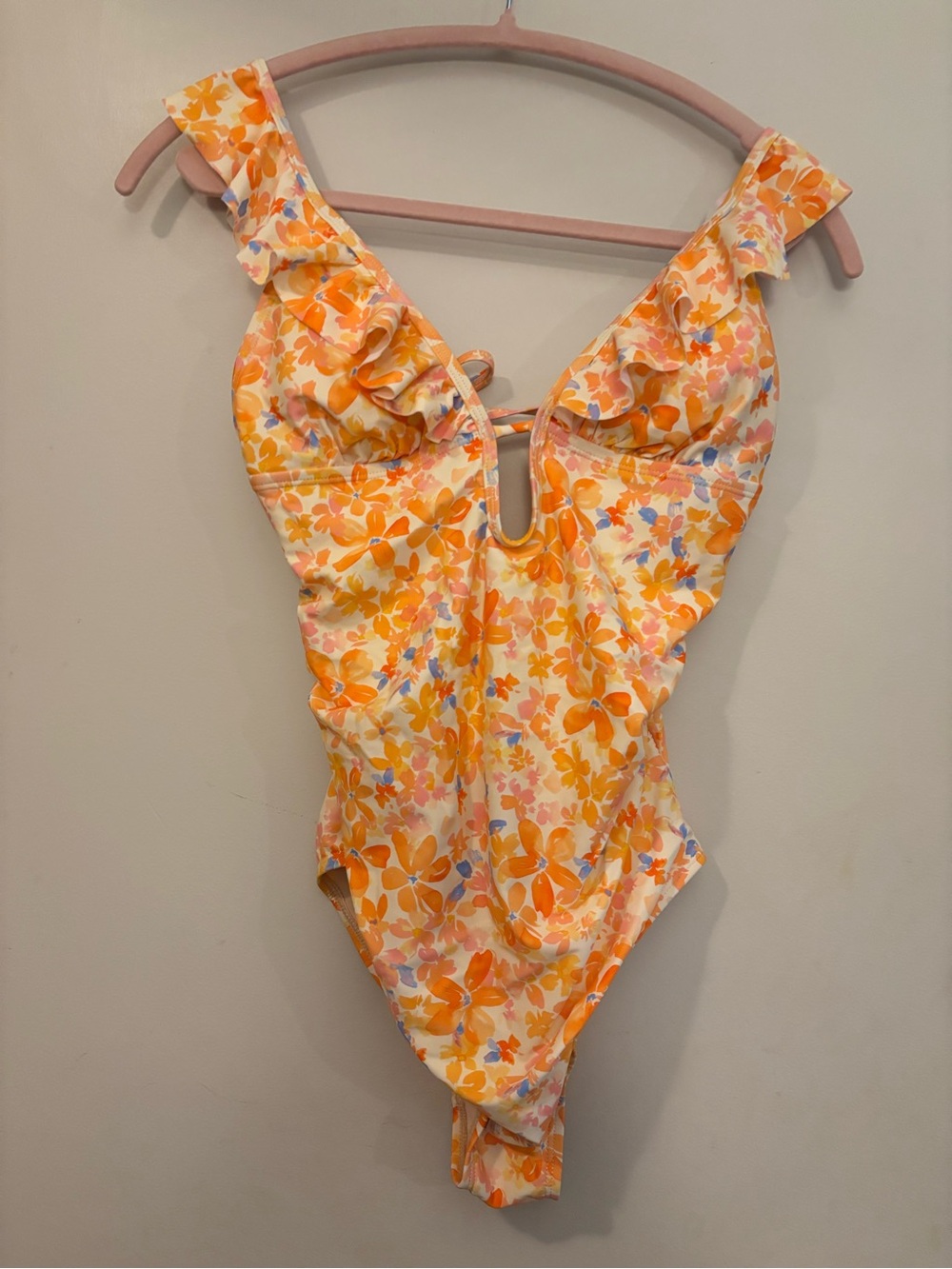 Cupshe Orange Yellow Floral One-Piece Swimsuit with Pink Accents